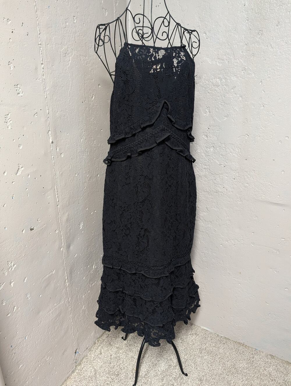 Keepsake XL Black Lace Ruffle Maxi Dress Gothic Formal